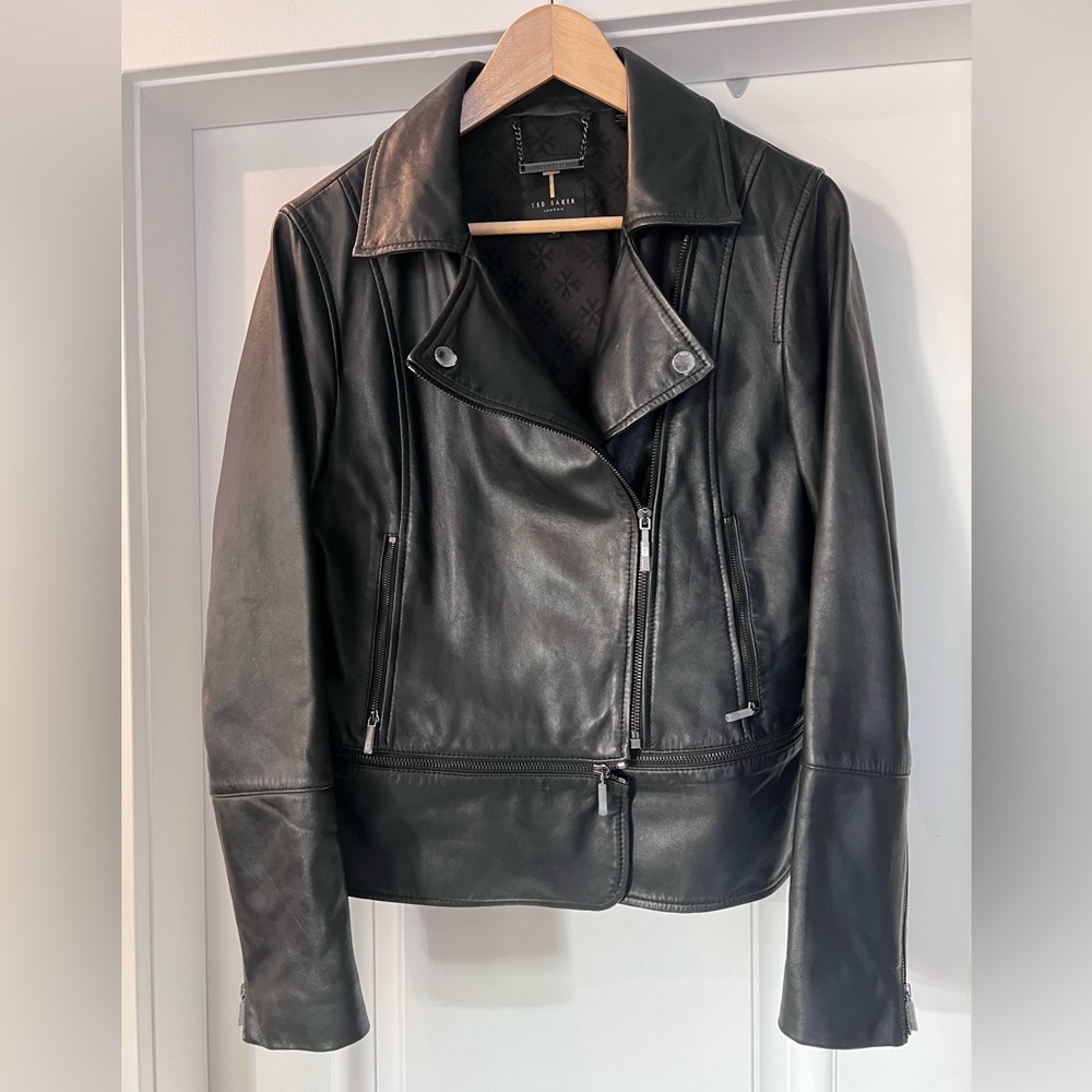 TED BAKER LONDON 100% REAL LEATHER BIKER JACKET - BRAND NEW NEVER WORN Size US 4